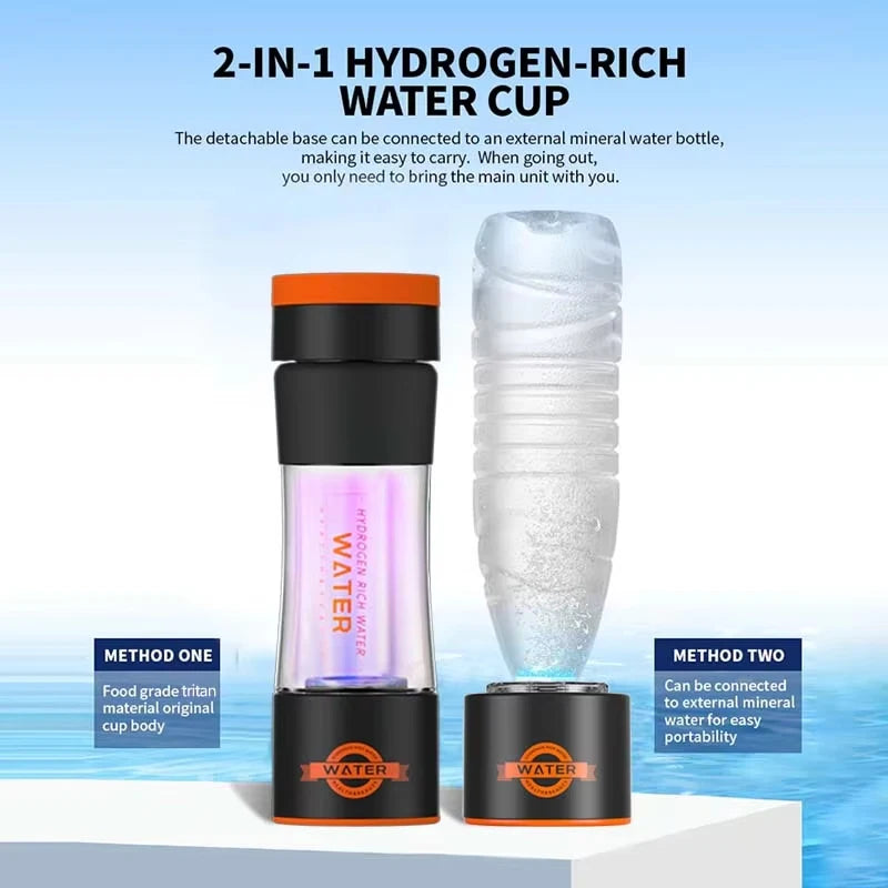 420ml Hydrogen-rich Water Bottle DuPont SPE/PEM 1400mAh+4000mAh Hydrogen Generator UV Sterilization Electrolytic H2 Water Cup - Chic Cart