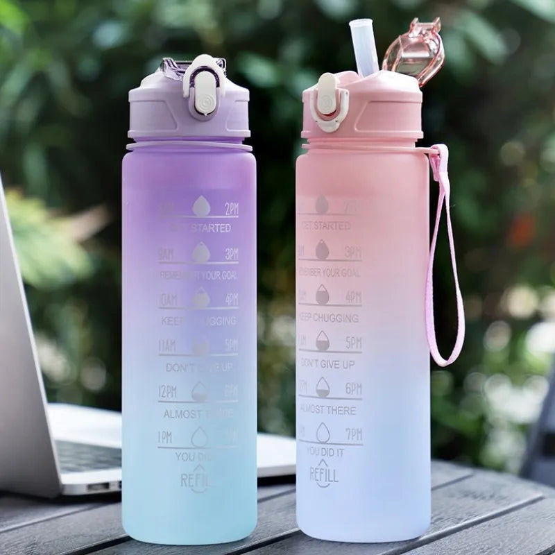 900ML Sports Water Bottle with Time Marker Leak-proof Cup Motivational Portable Water bottle for Outdoor Sport Fitness BPA Free - Chic Cart