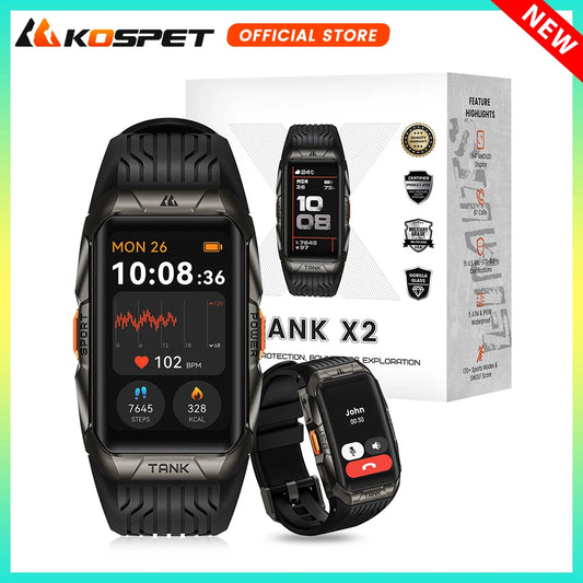 KOSPET TANK X2 Smart Watch For Men IP69K Waterproof 3D Curved Screen 1.64'' AMOLED Bluetooth Call 170 Sport Modes Smartwatch - Chic Cart