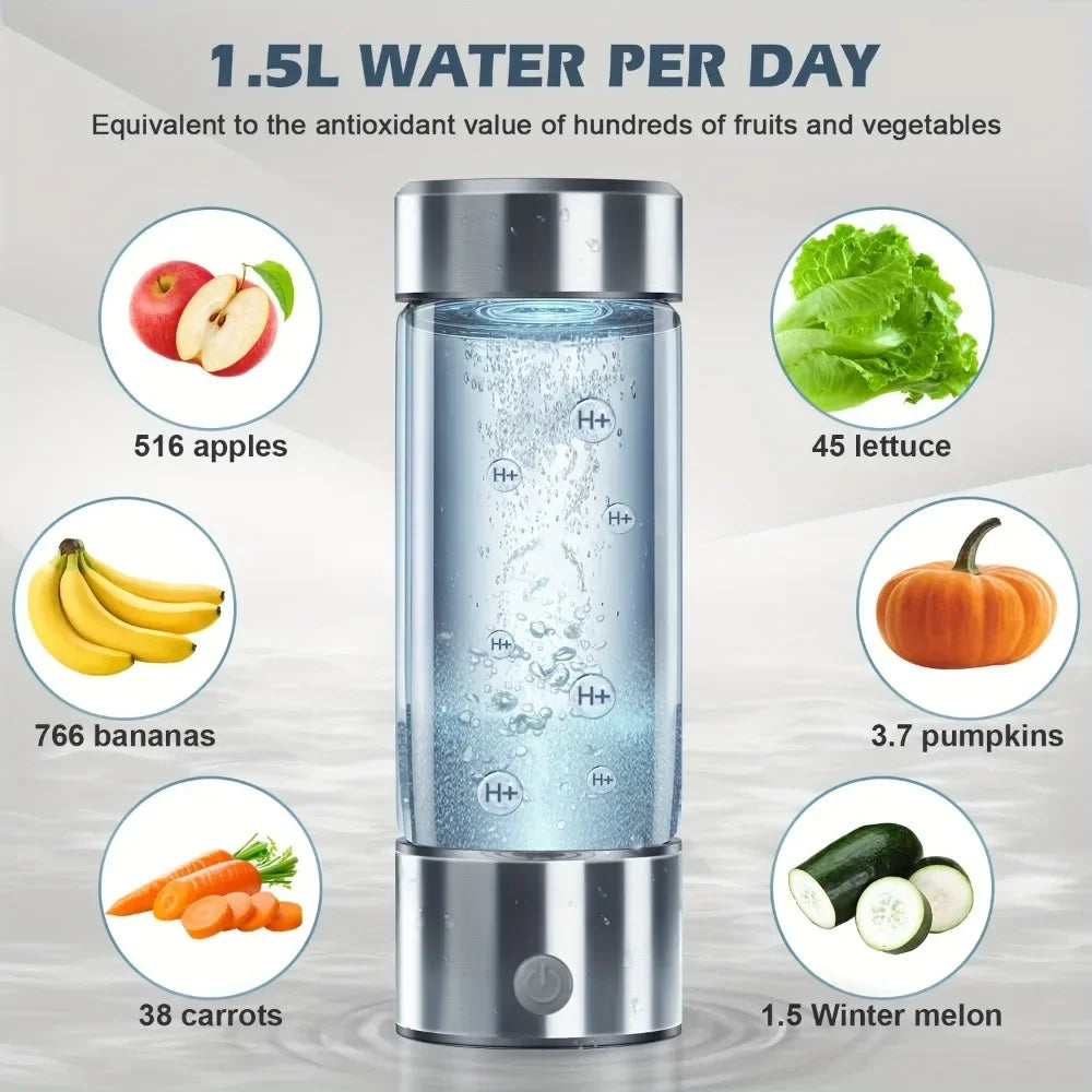 Hydrogen Water Bottle Hydrogen Water Generator With Stickers 450ml Rechargeable Hydrogen Water Machine 3Min Quick Electrolysis - Chic Cart