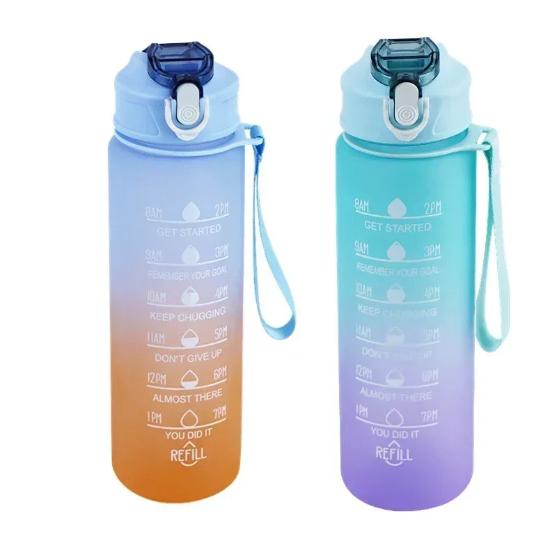 900ml Sports water Bottle High Temperature Resistant Graduated Straw Cup Rainbow Frosted Progressive Color Water Cup Plastic Cup - Chic Cart