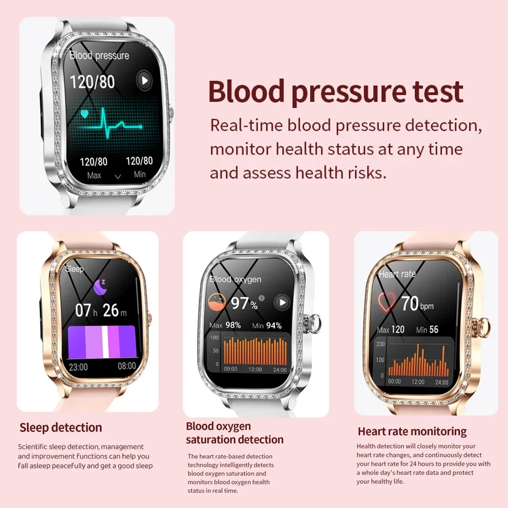 2025 New Lady Smart Watch Women AMOLED Curved Screen IP68 Waterproof Health Call Smartwatch For Samsung Huawei Apple Watch 4 ios - Chic Cart