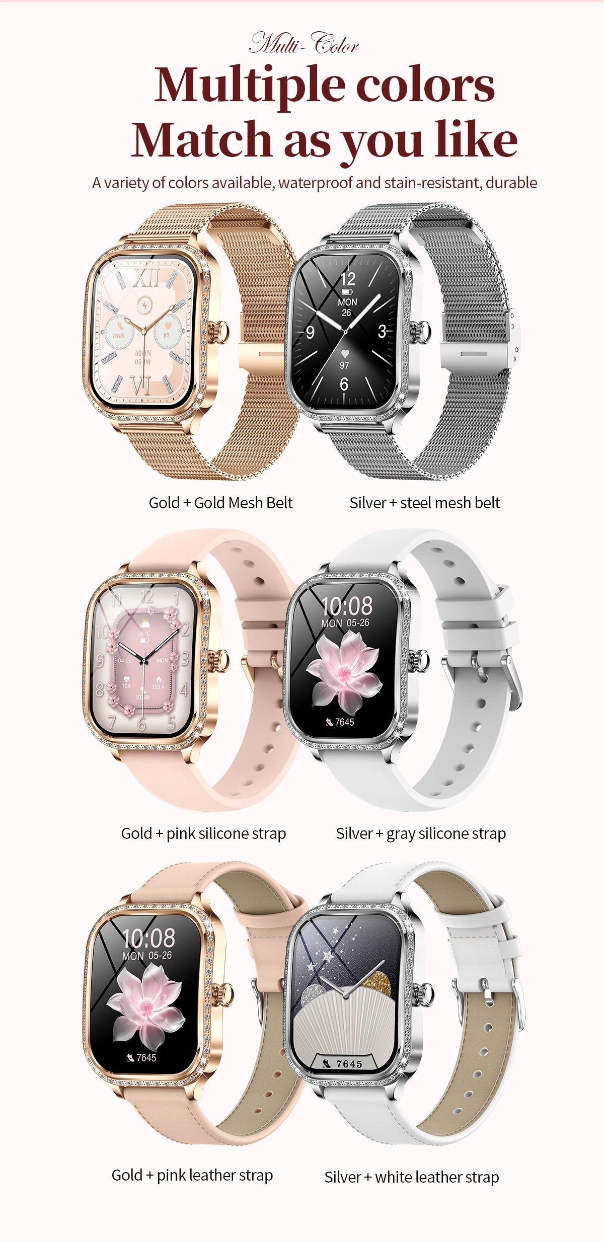 2025 New Women's Smart Watch Gold Steel Strip Inlaid Diamond 1.75-inch Curved Screen Bluetooth Call Health Monitoring Smartwatch - Chic Cart