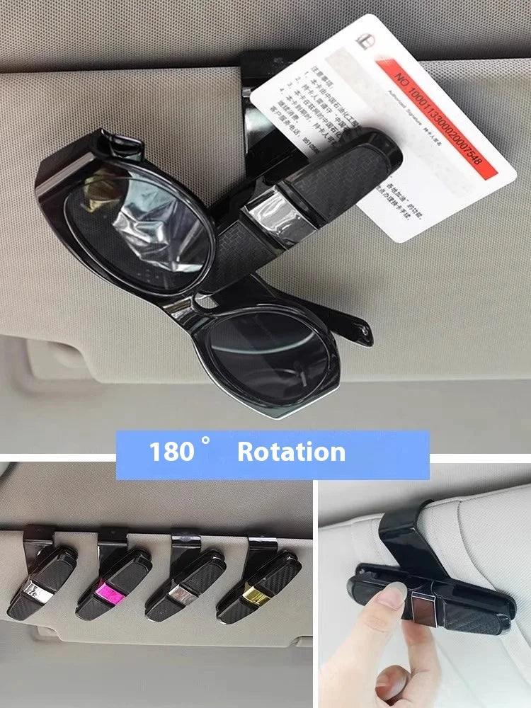 Car Mounted Glasses Frame sun visor 180 Degree Rotation Multifunctional Carbon fiber Car Glasses Clip Double Headed Clip Board