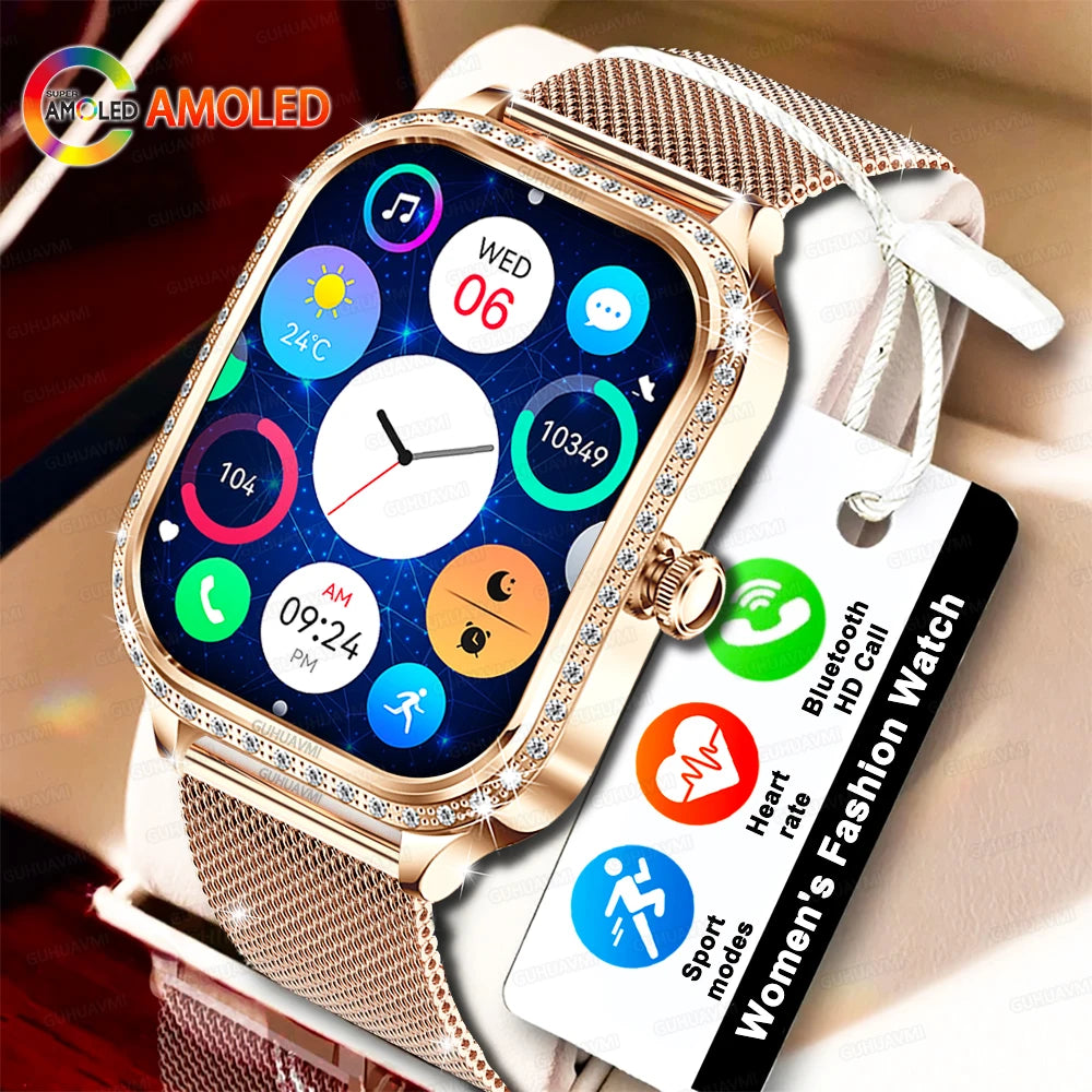 2025 New Lady Smart Watch Women AMOLED Curved Screen IP68 Waterproof Health Call Smartwatch For Samsung Huawei Apple Watch 4 ios - Chic Cart