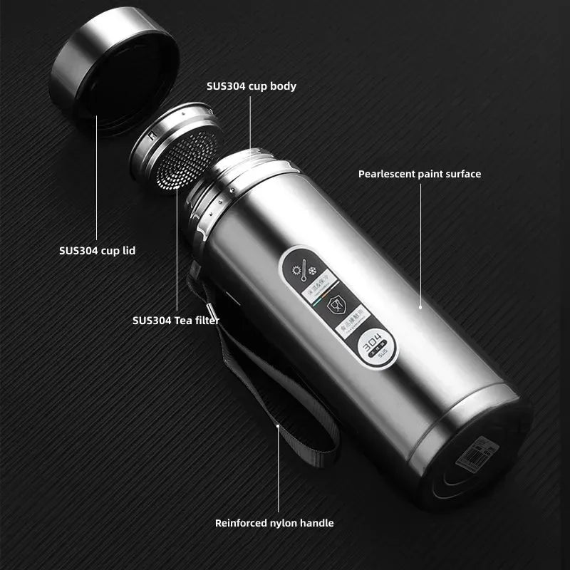 800ML-1L Stainless Steel Thermos Bottle 304 Tea Bottle Car Vacuum Bottle with LED Temperature Display Portable Drinking Cup - Chic Cart