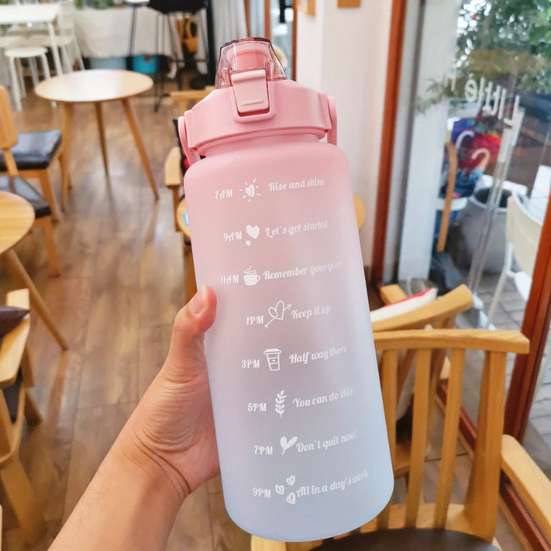 Water Bottle 2 Liter Stay Hydrated Motivated Leakproof Plastic Sport Bottle Reminder Times Sports Outdoor Fitness Office Indoor - Chic Cart