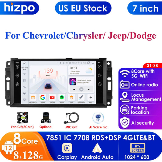 Carplay 4G 7'' 2din Android Car Radio for Jeep Cherokee Compass Commander Wrangler 300C Dodge Caliber Liberty 2009-2011 GPS WIFI Chic Cart