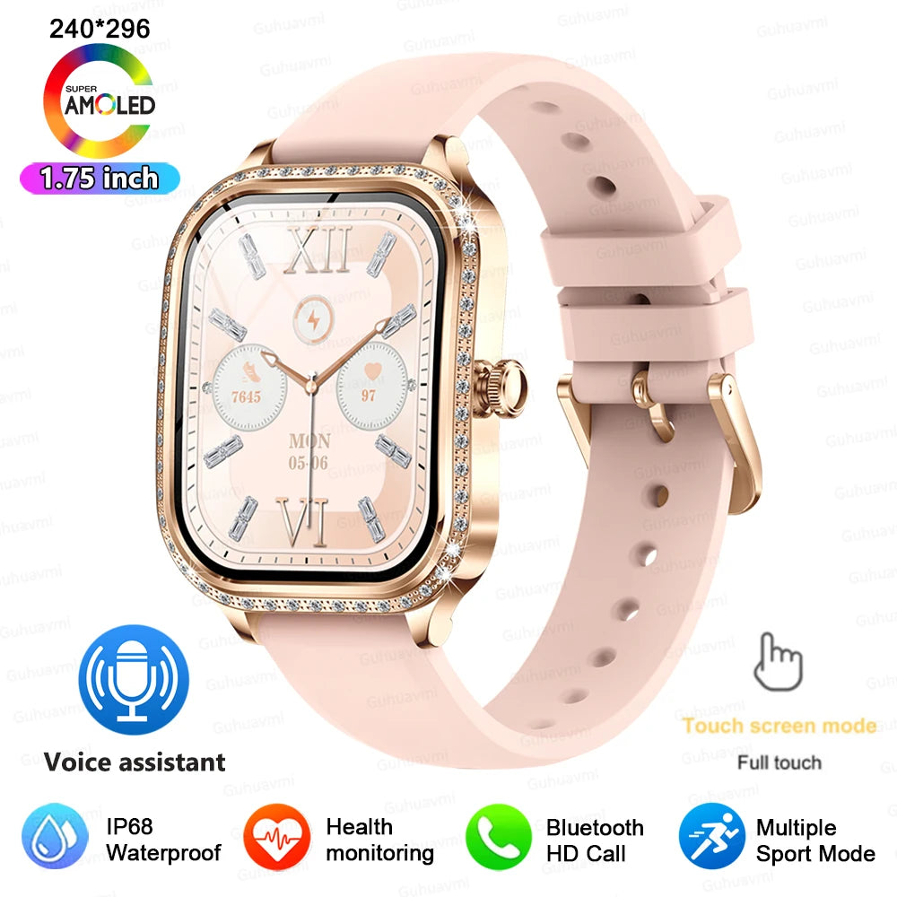 2025 New Lady Smart Watch Women AMOLED Curved Screen IP68 Waterproof Health Call Smartwatch For Samsung Huawei Apple Watch 4 ios - Chic Cart