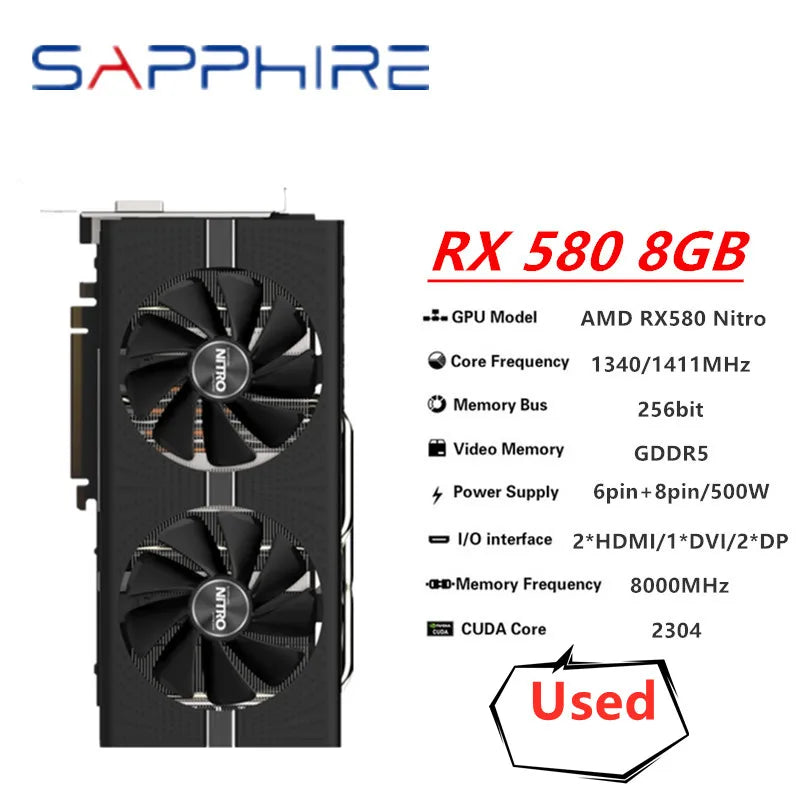 SAPPHIRE Original RX 580 8G NITRO  Graphic card RX 580 Game graphics card GDDR5 256bit RGB lamp effect  Function card 35% off - Chic Cart