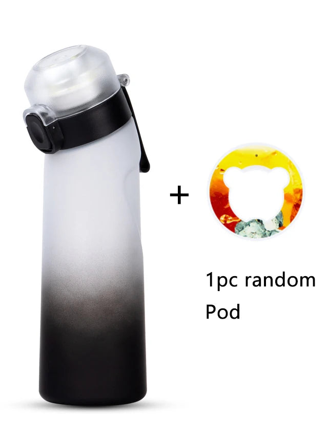 1pc 650ml Flavored Water Bottle with Random 1 Flavour Pods Air Water Bottle Frosted Black Air Camping Sport Fitness Cup - Chic Cart