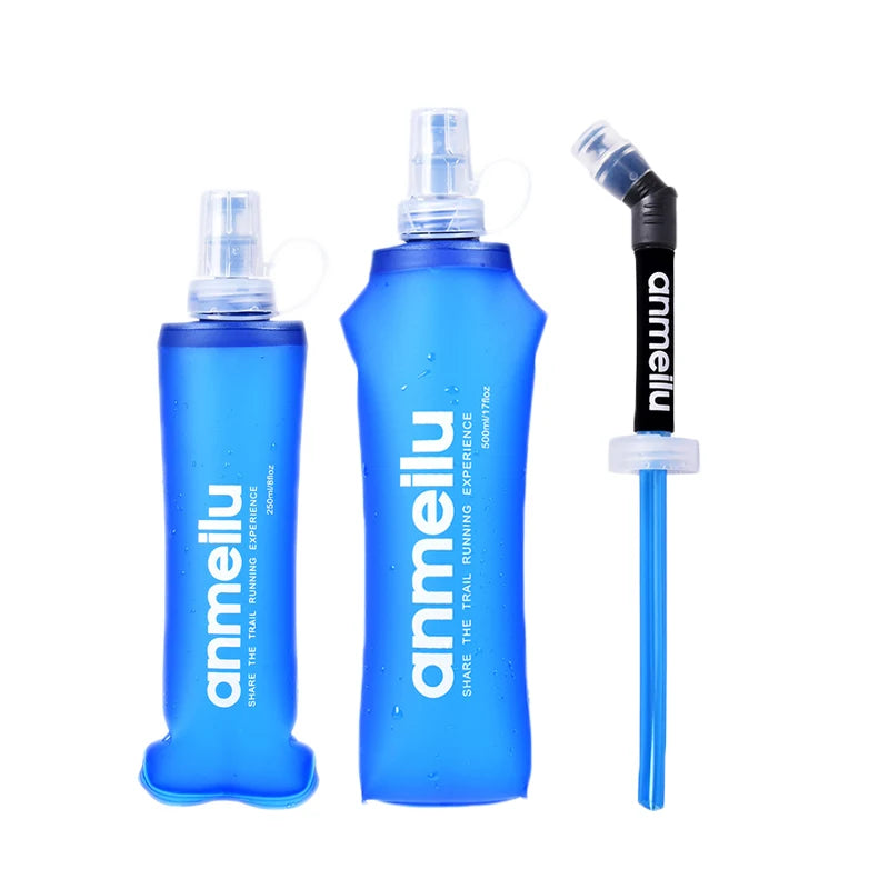 250/500ml Ultralight Foldable Water Bottle BPA Free Straw Outdoor Sport Supplies Hiking Running Cycling Soft Flask Water Bag - Chic Cart