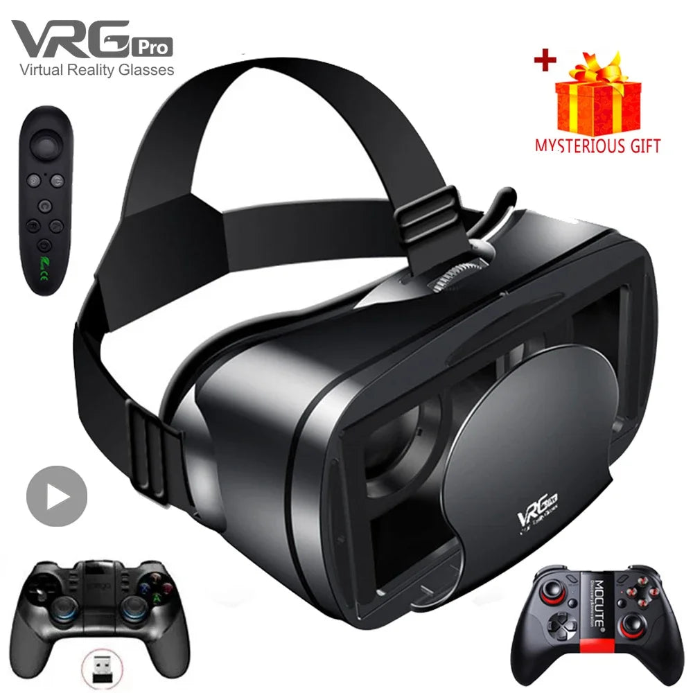 3D VR Headset Smart Virtual Reality Glasses 7 Inches Helmet for Smartphones Phone Android iPhone Lens with Controller Binoculars - Chic Cart