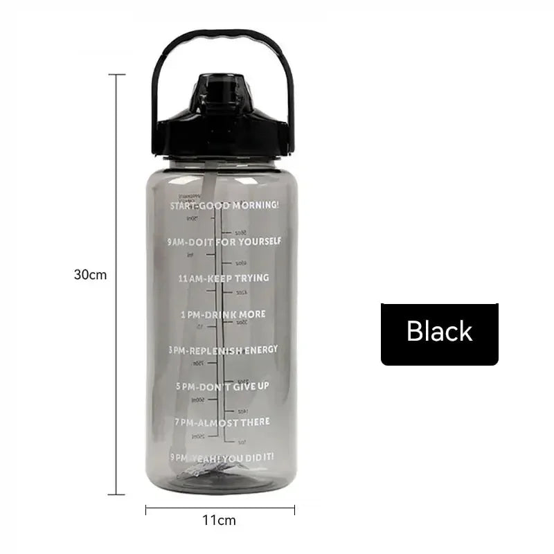 2L Large Capacity Sports Water Bottle With Straw and Time Marker Portable Water Cups for Outdoor Travel Fitness Drinkware - Chic Cart