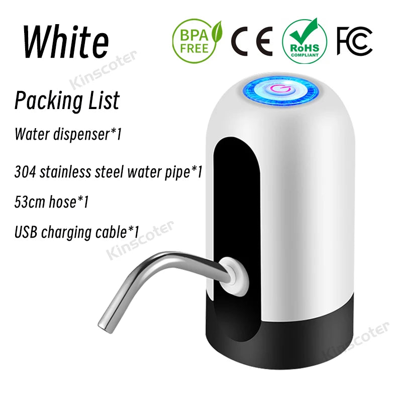 Kinscoter Rechargeable Portable Water Pump Mini Automatic Water Dispenser with Switch USB Charging for Universal 5 Gallon Bottle - Chic Cart