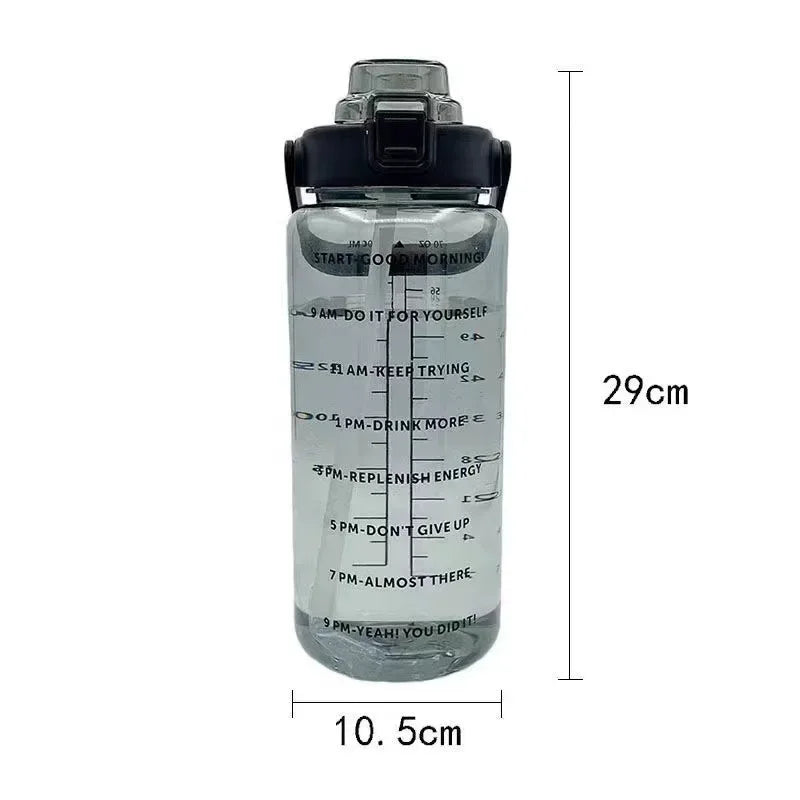 2L Sports Water Bottle Large Capacity Plastic Water Cup Portable Drink Bottle with Time Marker for Outdoor Sports Fitness Kettle - Chic Cart