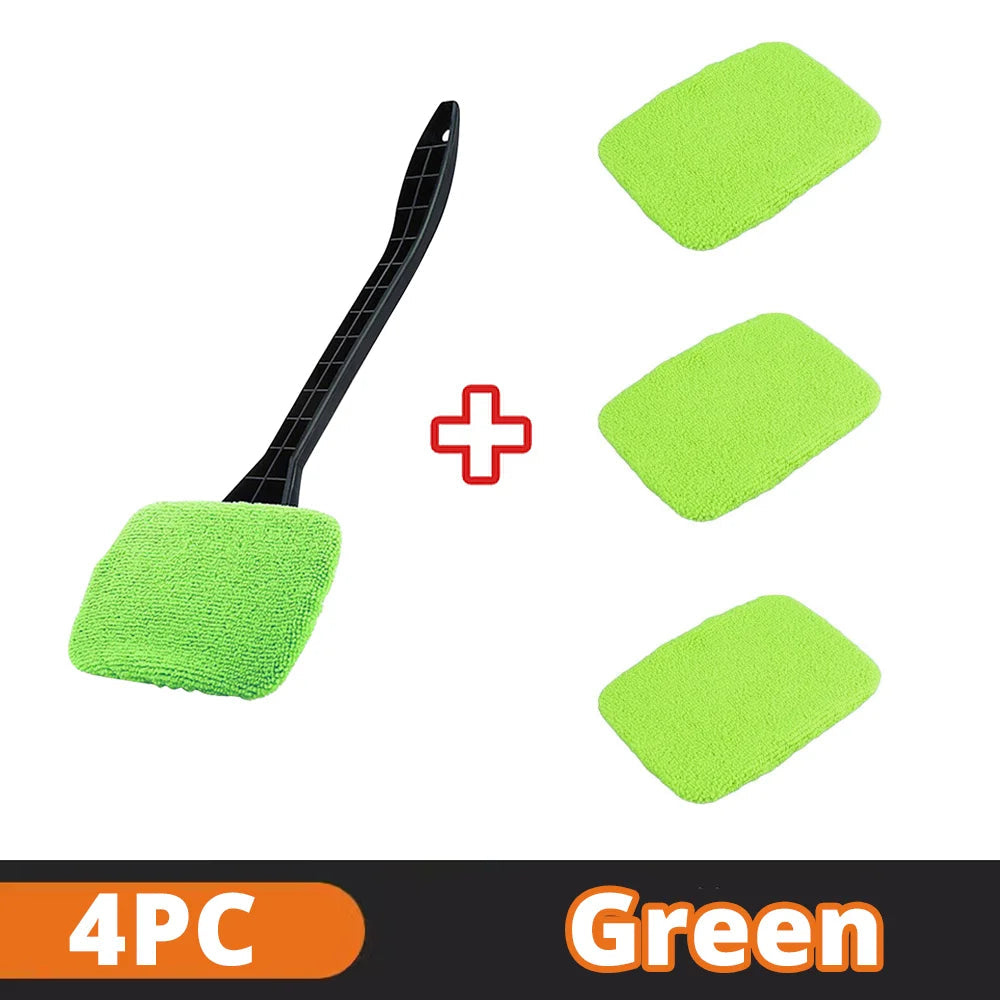 Car Window Cleaner Brush Kit Microfiber Windshield Cleaning Tool Auto Interior Glass Wash Wiper Long Handle Reusable Cloth Pad