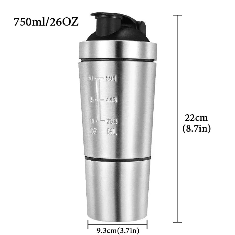 26OZ Detachable Whey Protein Powder Sport Shaker Bottle For Water Bottles Stainless Steel Cup Vacuum Mixer Outdoor Drinkware - Chic Cart