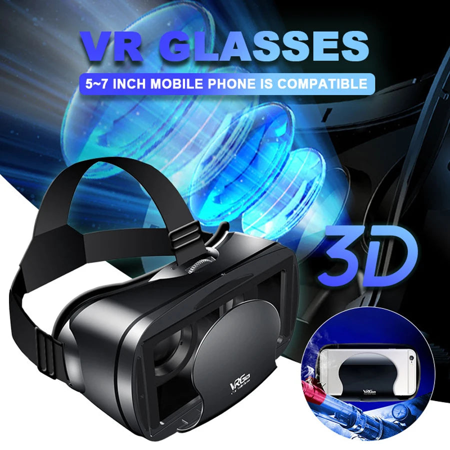 3D VR Headset Smart Virtual Reality Glasses 7 Inches Helmet for Smartphones Phone Android iPhone Lens with Controller Binoculars - Chic Cart