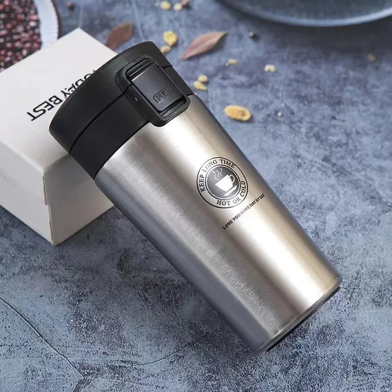 Stainless Steel Travel Thermal Mug Leak-Proof Thermos Bottle Vacuum Flask Insulated Cups One Button Open - Chic Cart