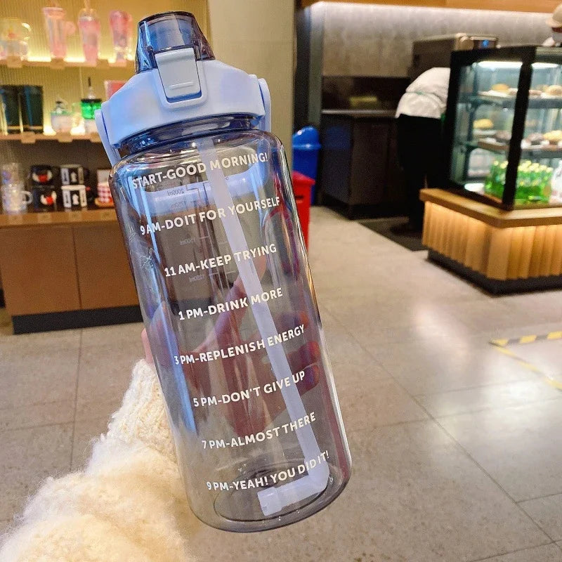 2L Sports Water Bottle Large Capacity Plastic Water Cup Portable Drink Bottle with Time Marker for Outdoor Sports Fitness Kettle - Chic Cart