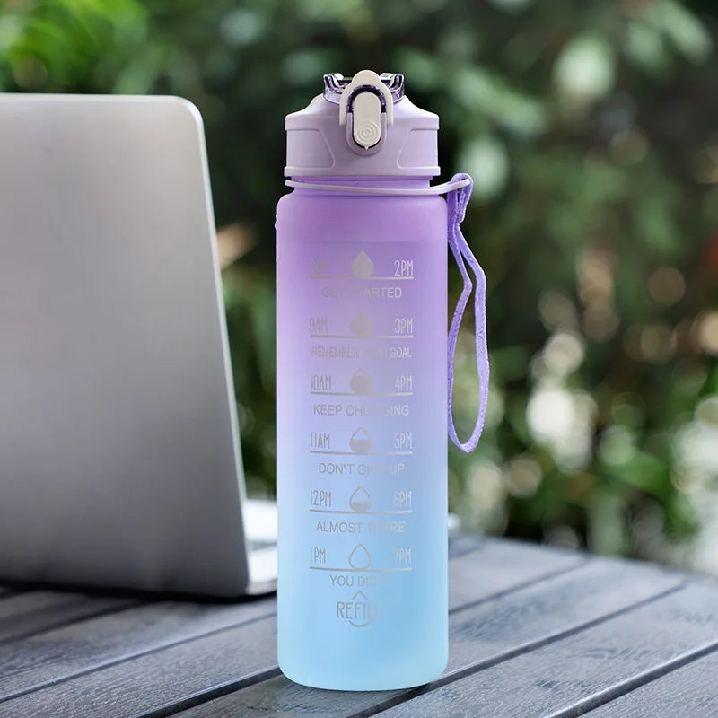 750ML Sports Water Bottle with Time Marker Leak-proof Cup Motivational Portable Plastic Water Bottle for Outdoor Sport Fitness - Chic Cart