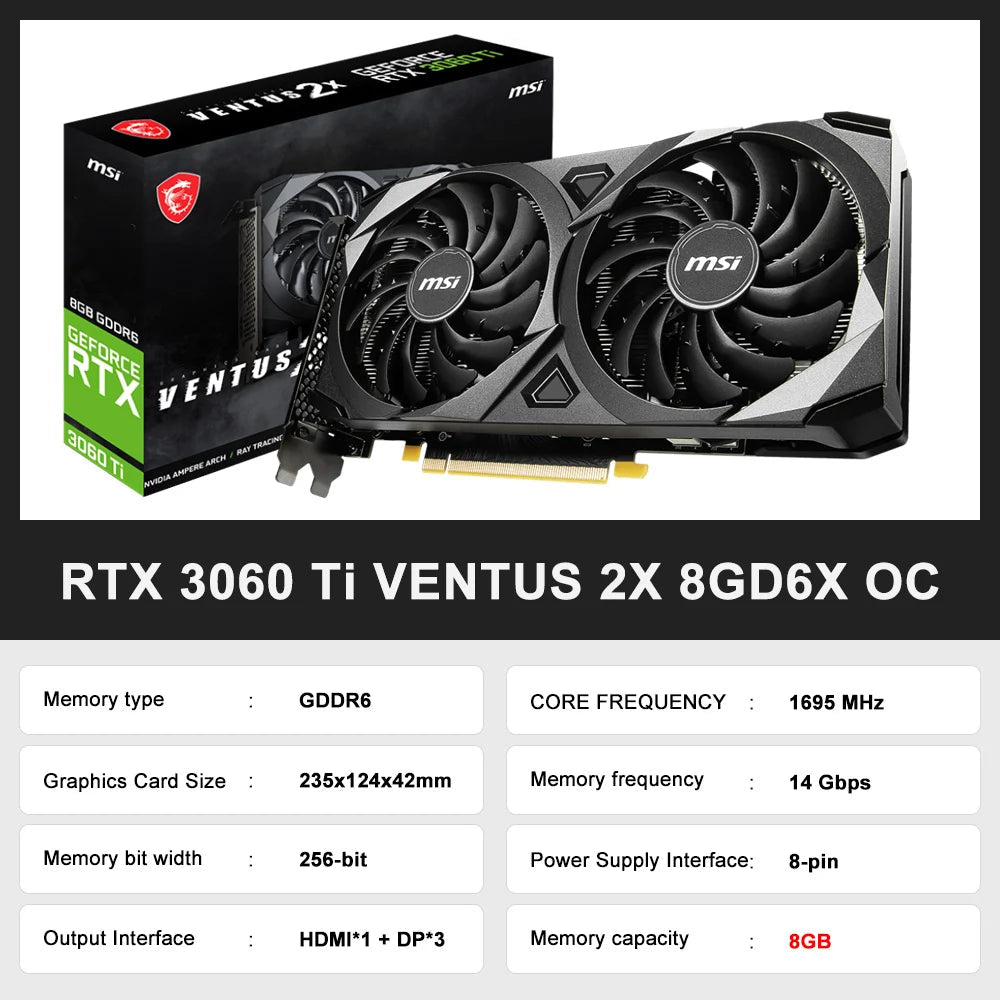 MSI New RTX 3060 RTX 3060 Ti GAMING 8G Graphic Card 256bit 8GB 12GB GDDR6X RTX3060 GDDR6 192bit Video Cards placa de vídeo