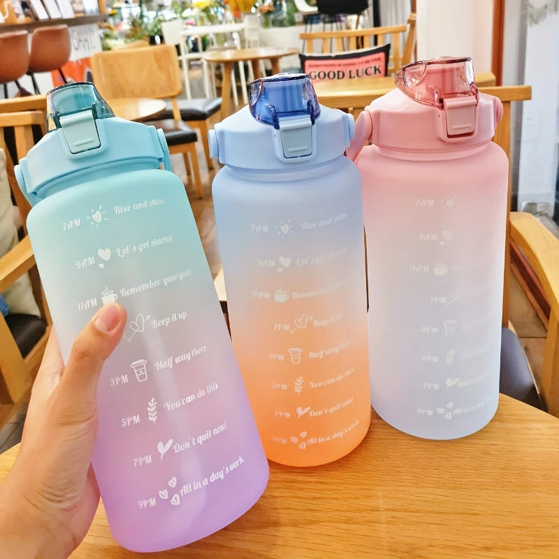 Water Bottle 2 Liter Stay Hydrated Motivated Leakproof Plastic Sport Bottle Reminder Times Sports Outdoor Fitness Office Indoor - Chic Cart