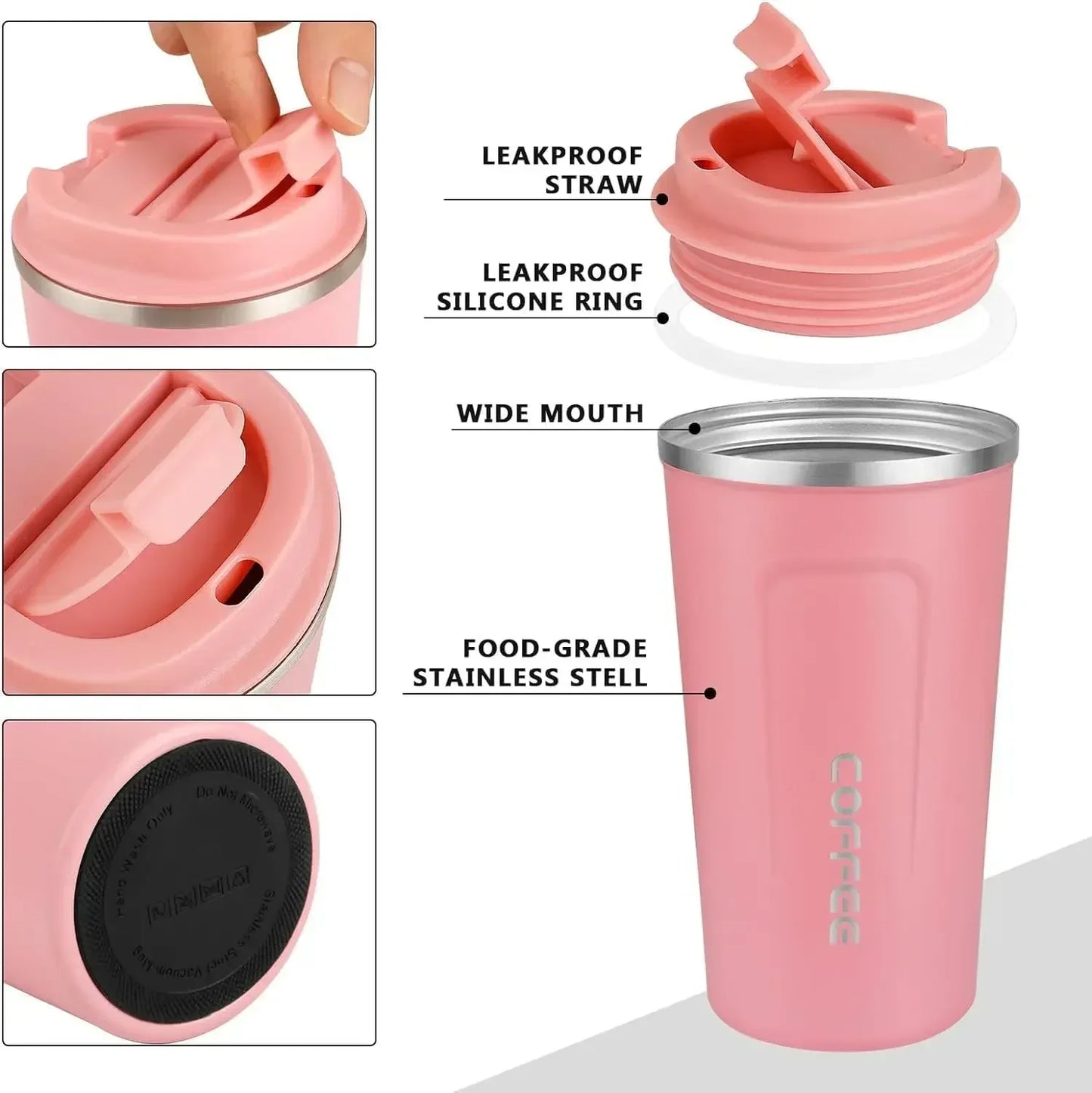 380/510ML Pink Stainless Steel Thermal Mug Thermo for Coffee Water Bottle Leakproof Travel Drinkware Travel Thermal Mug - Chic Cart