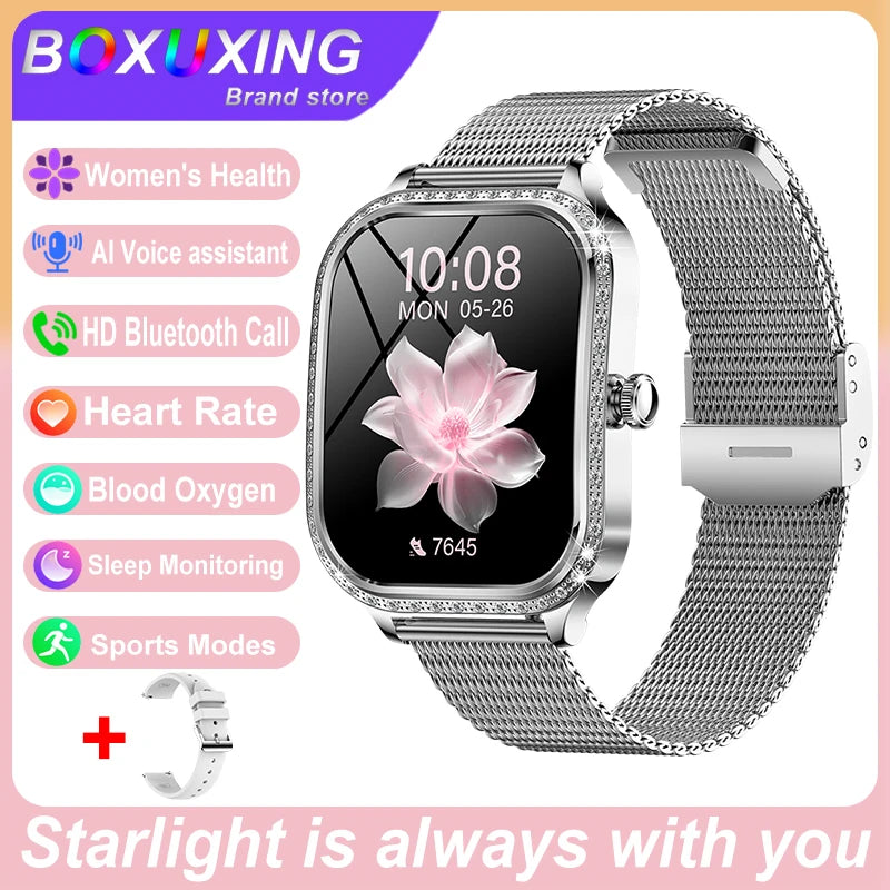 New Fashion Women's Smart Watch Heart Rate 1.75 Inch 240*296 HD Screen Diamond Watch Bluetooth Call Waterproof SmartWatch Ladies - Chic Cart