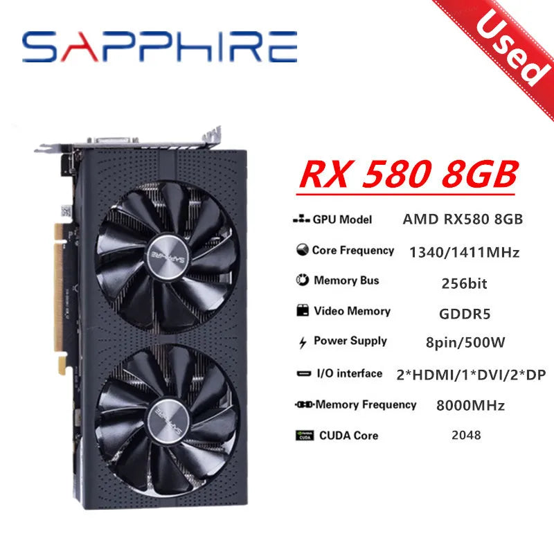 SAPPHIRE Original RX 580 8G NITRO  Graphic card RX 580 Game graphics card GDDR5 256bit RGB lamp effect  Function card 35% off - Chic Cart