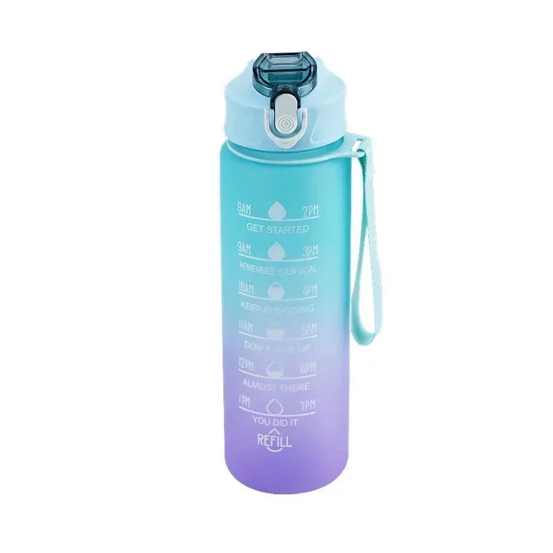 900ml Sports water Bottle High Temperature Resistant Graduated Straw Cup Rainbow Frosted Progressive Color Water Cup Plastic Cup - Chic Cart