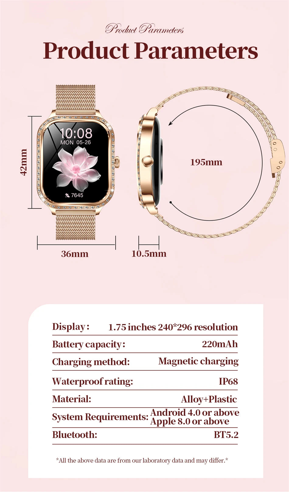 New Fashion Women's Smart Watch Heart Rate 1.75 Inch 240*296 HD Screen Diamond Watch Bluetooth Call Waterproof SmartWatch Ladies - Chic Cart