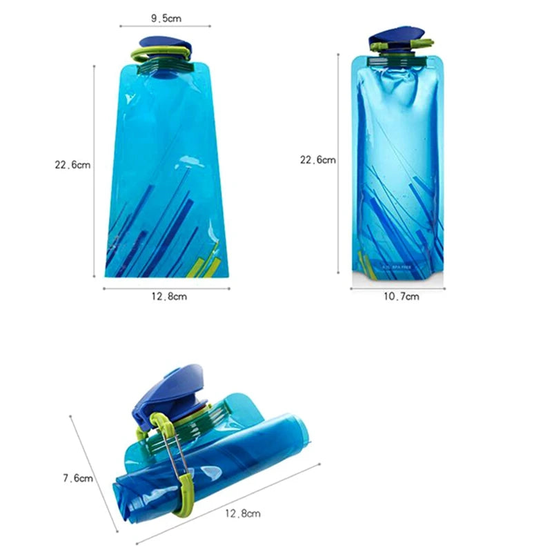 Foldable Water Bottles Flexible Reusable Travel Water Bottle Plastic Water Pouch Soft Flask Water Bag With Carabiner Clip - Chic Cart