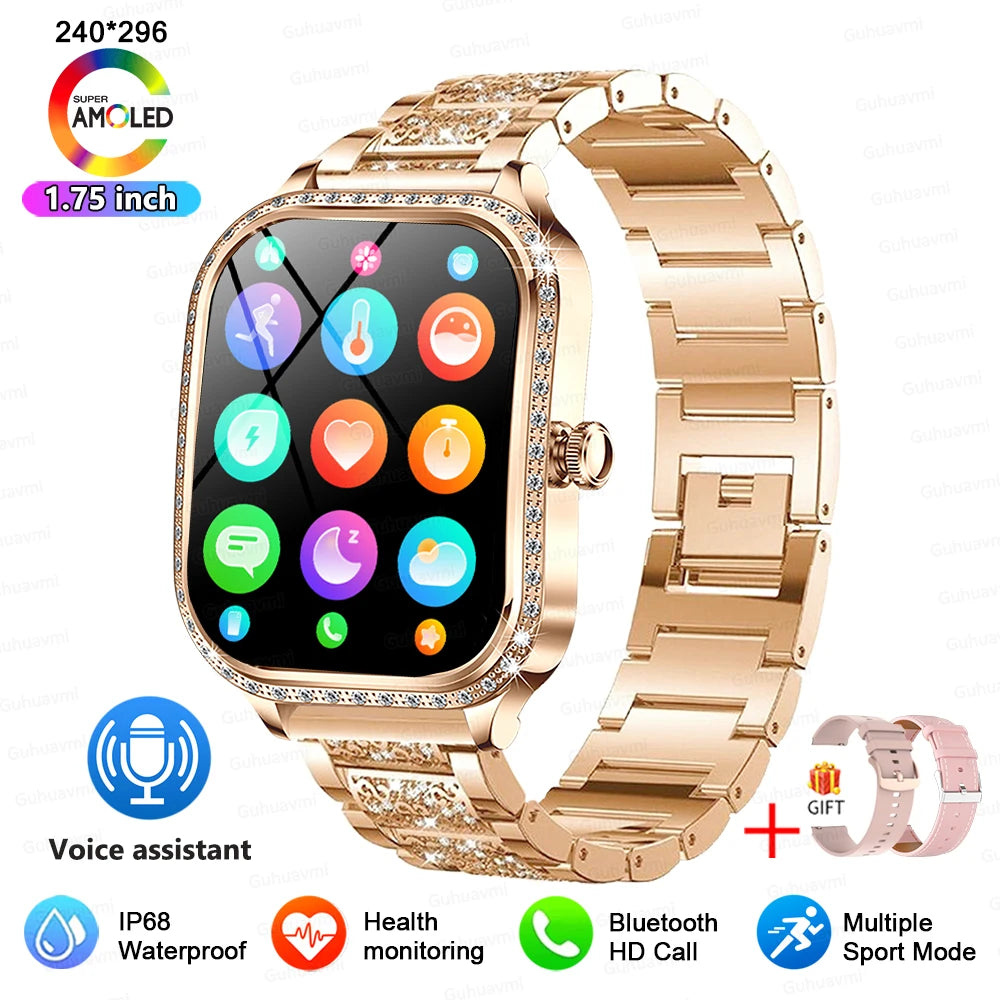 2025 New Lady Smart Watch Women AMOLED Curved Screen IP68 Waterproof Health Call Smartwatch For Samsung Huawei Apple Watch 4 ios - Chic Cart