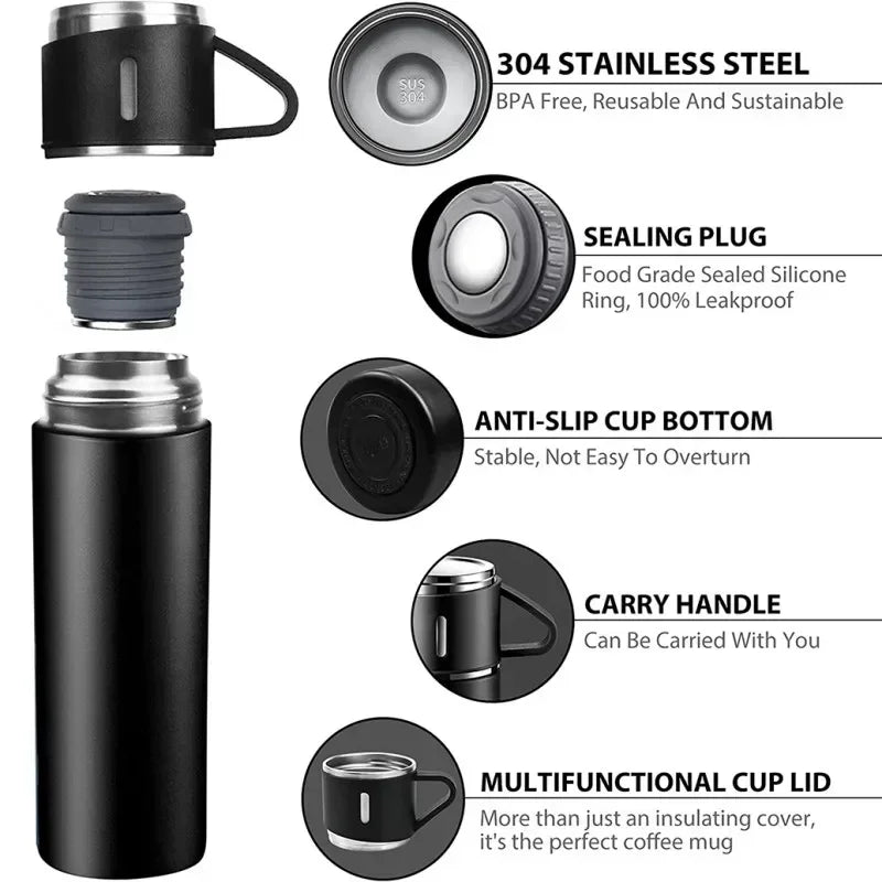 500ML 304 Stainless Steel Vacuum Insulated Bottle Gift Set Office Business Coffee Mug Stainless Steel Water Bottle with Straw - Chic Cart