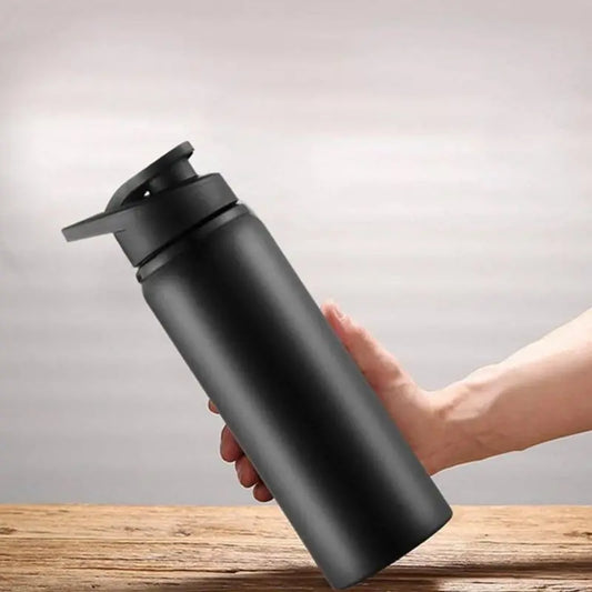 24oz Portable Sports Water Bottle Stainless Steel Straight Drinking Cup Cycling Outdoor Travel Bicycle Kettle Black - Chic Cart