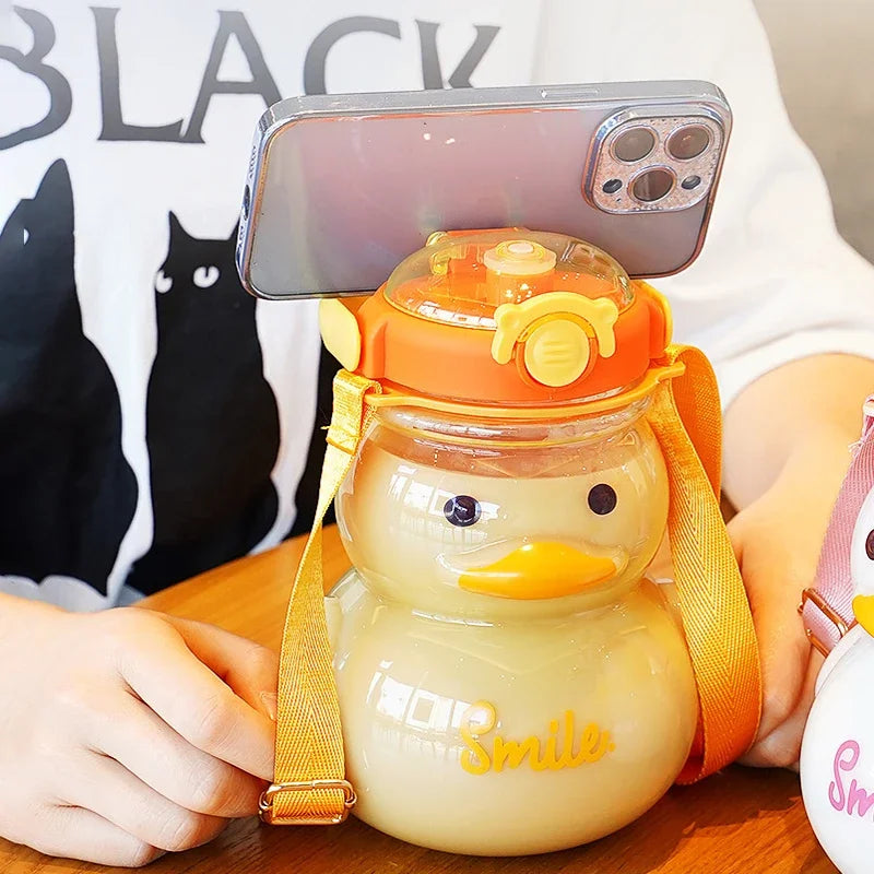 1000ML Cute Duck Water Bottle With Straw Kawaii Kids Water Bottles Large Capacity Plastic Straw Cup Drinking Bottle BPA Free - Chic Cart