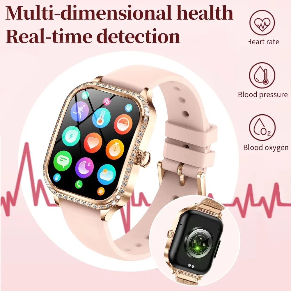 2025 New Lady Smart Watch Women AMOLED Curved Screen IP68 Waterproof Health Call Smartwatch For Samsung Huawei Apple Watch 4 ios - Chic Cart