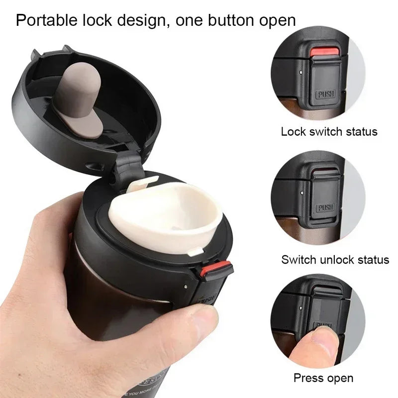 Stainless Steel Travel Thermal Mug Leak-Proof Thermos Bottle Vacuum Flask Insulated Cups One Button Open - Chic Cart