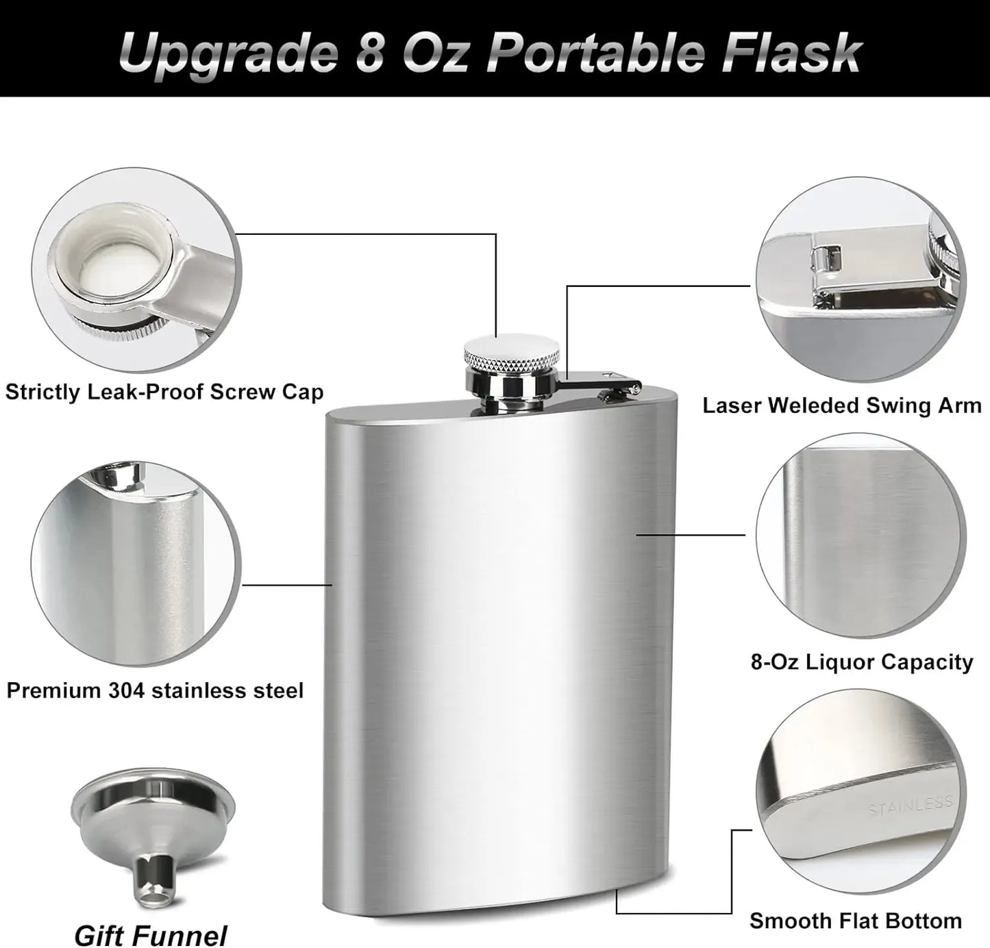 7/10 oz silver colour Stainless Steel Hip Flask with Funnel Pocket Hip Flask Alcohol Whiskey Hip Flask Screw Cap - Chic Cart