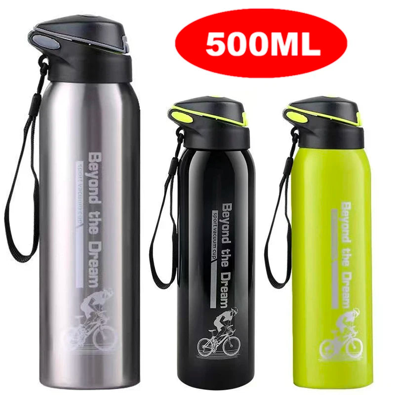 500ML Bicycle Water Bottle Vacuum Stainless Steel Cycling Water Bottle Double Walled Simple Thermo Mug Insulated With Straw - Chic Cart