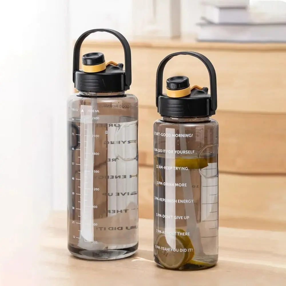 1.5L/2L/3L Sports Water Bottle Portable Leakproof Large Capacity Water Jugs Lightweight with Time Marker Clear Drink Bottle - Chic Cart