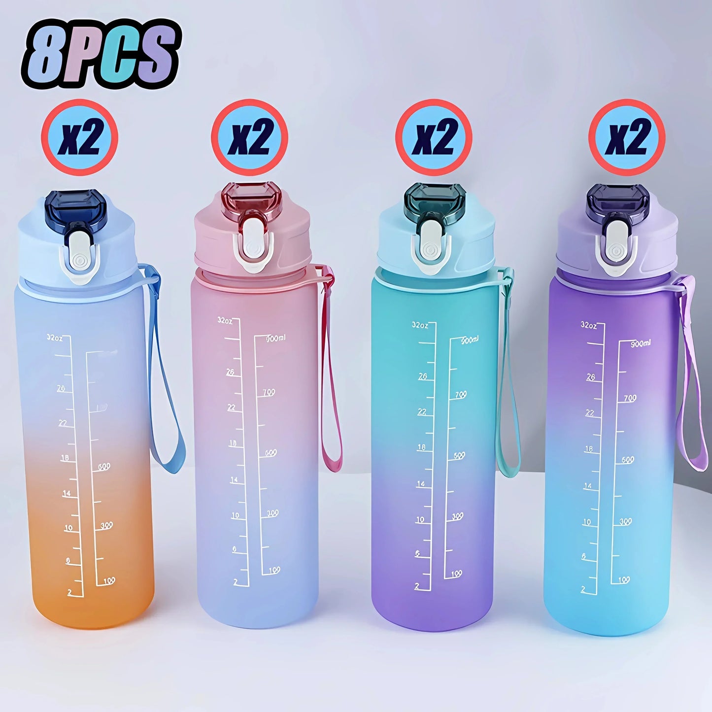 900ml Sports water Bottle High Temperature Resistant Graduated Straw Cup Rainbow Frosted Progressive Color Water Cup Plastic Cup - Chic Cart