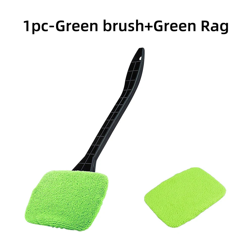 Car Window Cleaner Brush Kit Microfiber Windshield Cleaning Tool Auto Interior Glass Wash Wiper Long Handle Reusable Cloth Pad