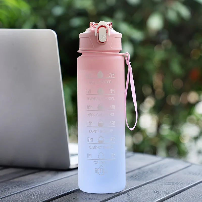 900ML Sports Water Bottle with Time Marker Leak-proof Cup Motivational Portable Water bottle for Outdoor Sport Fitness BPA Free - Chic Cart