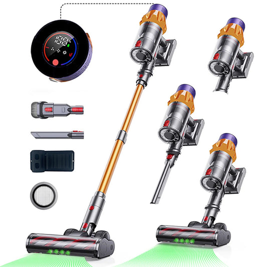 Cordless Handheld Vacuum Cleaner V18 Gold,45KPA,Touch Screen,Smart Dust Sensor, for Home Bed Carpet Clean 1.2L Chic Cart