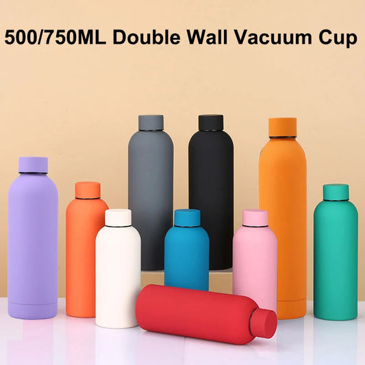 500/750ML Small Mouth Thermos Cup, Outdoor Stainless Steel Bottle, Rubber Paint Sports Kettle, Thickened Double Water Cup - Chic Cart