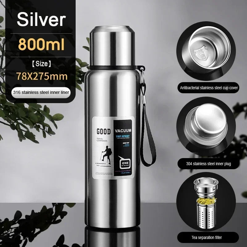 Large Capacity Cold Thermal Thermos Tumbler Stainless Steel Insulated Tea Coffee Water Bottle Insulation Flask Pot Travel Mug - Chic Cart