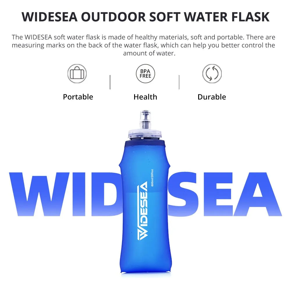 Widesea Camping 600ml Soft Water Bottle Drinking Sport Folding Bag Flask Outdoor Running Hydration Pack Waist Bicycle BPA Free - Chic Cart